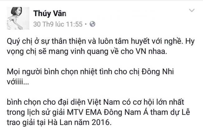 Mỹ Tâm, Hà Hồ, Thu Thảo cùng dàn sao đồng loạt kêu gọi ủng hộ Đông Nhi tại EMA 2016 - Ảnh 12.