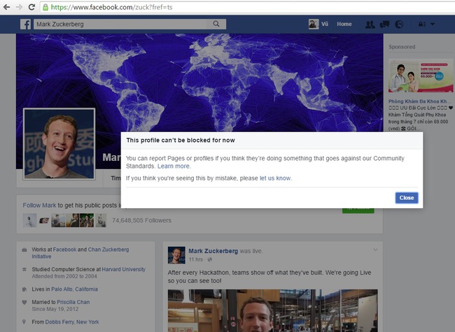 Điều bất ngờ g&igrave; sẽ xảy ra khi block t&agrave;i khoản Facebook của Mark Zuckerberg? - Ảnh 2.