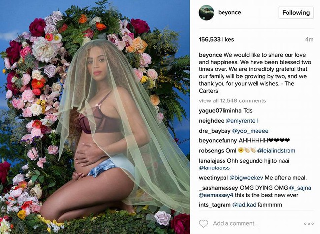 Beyonce bất ngờ thông báo mang thai sinh đôi - Ảnh 1.