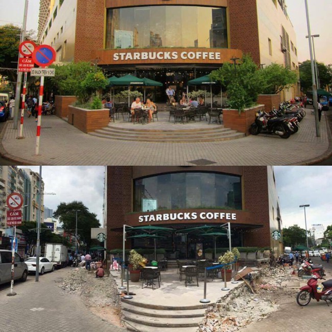 2 tuần sau khi dỡ bỏ bồn hoa và bậc thềm lấn chiếm vỉa hè, quán cafe Starbucks ngã 6 Phù Đổng trông vẫn ổn! - Ảnh 3.