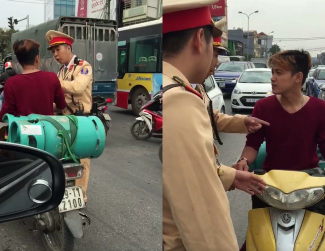 Thanh niên chở gas hổ báo bật tanh tách CSGT khi bị thổi phạt - Ảnh 1.