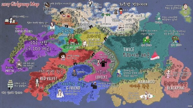 Netizen H&agrave;n truyền tay bản đồ thể hiện mức độ nổi tiếng của c&aacute;c girlgroup 2017 - Ảnh 1.