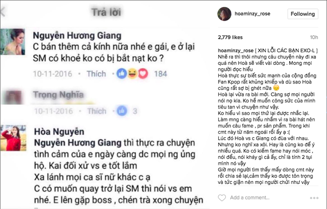 Bị nghi mang chuyện t&igrave;nh cảm của Kai (EXO) v&agrave; Krystal ra đ&ugrave;a cợt, H&ograve;a Minzy phải viết thư xin lỗi! - Ảnh 1.