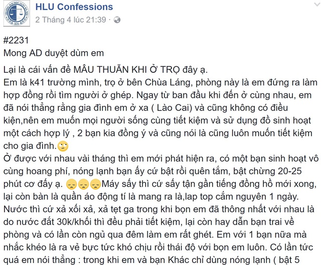 Nữ sinh trường Luật bức xúc vì bạn cùng trọ sống hoang phí, dẫn người yêu về ngủ qua đêm - Ảnh 1.