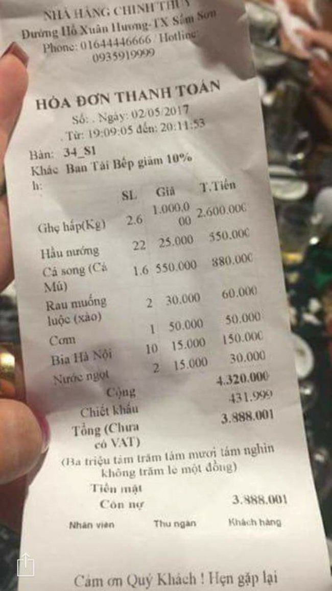 Nhà hàng ở Sầm Sơn nói về việc bị tố chặt chém giá ghẹ 1 triệu đồng/kg - Ảnh 1.