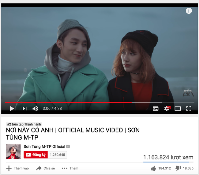 Đạt triệu view nhanh chóng, tuy nhiên MV mới của Sơn Tùng vẫn đang xếp sau lính mới - Ảnh 2.