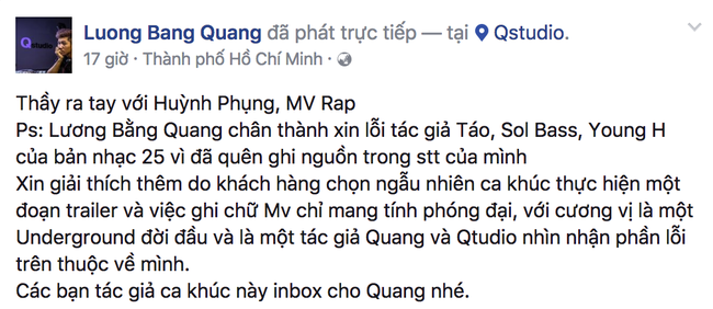 Lương Bằng Quang bị nhạc sĩ Underground và dân mạng lên án vì sử dụng nhạc không xin phép - Ảnh 3.
