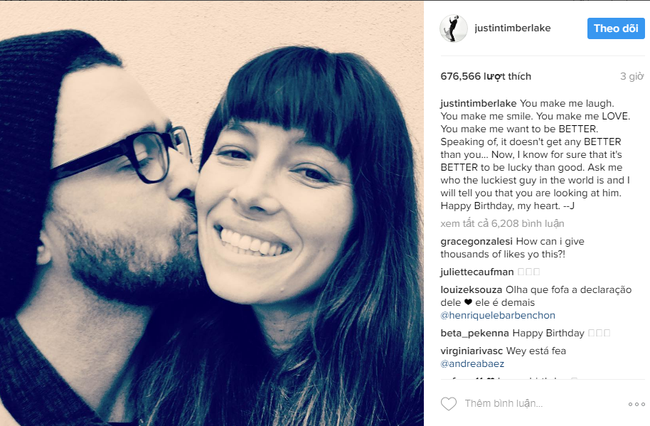 Justin Timberlake ngọt ngào viết lời chúc sinh nhật vợ - Ảnh 1.