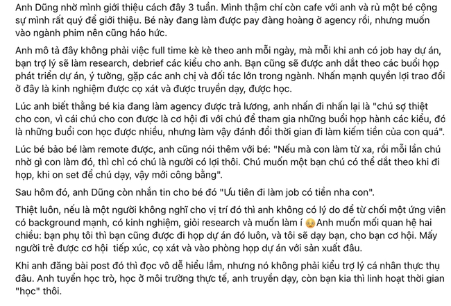 Ồn &agrave;o tuyển trợ l&yacute; kh&ocirc;ng lương của đạo diễn Quang Dũng: Chuy&ecirc;n gia trong nghề l&ecirc;n tiếng b&ecirc;nh vực- Ảnh 5.