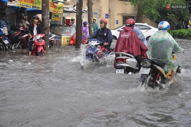 Người Sài Gòn không dám về nhà vì đường phố biến thành sông sau cơn mưa kéo dài hơn 1 tiếng - Ảnh 3.