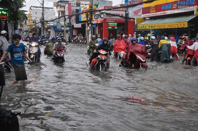 Người Sài Gòn không dám về nhà vì đường phố biến thành sông sau cơn mưa kéo dài hơn 1 tiếng - Ảnh 18.