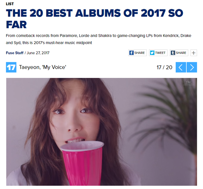 Taeyeon - Sao Kpop duy nhất lọt Top 20 album xuất sắc nhất 2017 của Fuse TV - Ảnh 1.