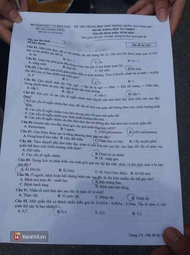 Đề thi môn Sinh học kỳ thi tốt nghiệp THPT quốc gia 2017 - Ảnh 2.