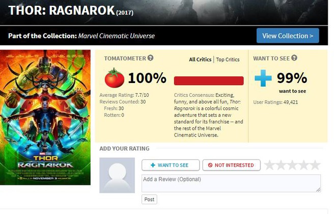 Bom tấn Thor: Ragnarok đạt được 100% điểm tích cực trên Rotten Tomatoes - Ảnh 3.