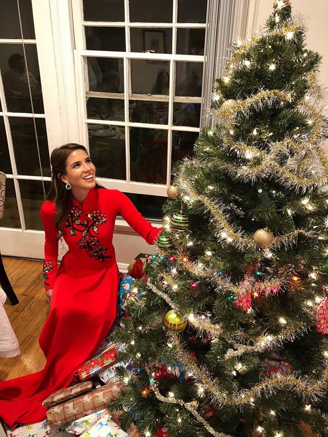 Hoa hậu Hòa bình Quốc tế 2017 người Peru bất ngờ diện áo dài Việt Nam để đón Giáng Sinh - Ảnh 2.