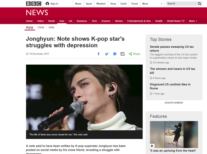 Hàng loạt các trang báo lớn trên thế giới đưa tin, bày tỏ niềm tiếc thương với cái chết của nam ca sĩ Hàn Quốc Jonghyun - Ảnh 3.