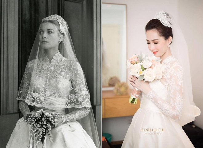 Bạn c&oacute; nhận ra v&aacute;y cưới của Hoa hậu Thu Thảo giống v&aacute;y cưới của C&ocirc;ng nương Grace Kelly đến bất ngờ? - Ảnh 5.