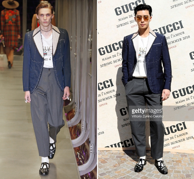 Dự show Gucci và diện đồ y hệt người mẫu, Park Seo Joon lép vế về chiều cao nhưng vẫn nổi bần bật - Ảnh 2.