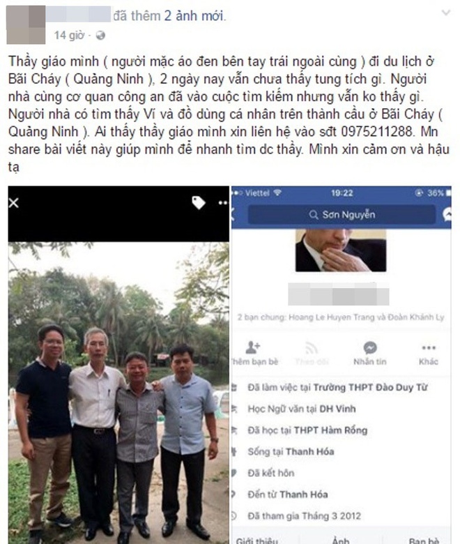 Thầy giáo đăng status facebook Để đây và không cần nói gì rồi mất tích khi đi du lịch - Ảnh 1.