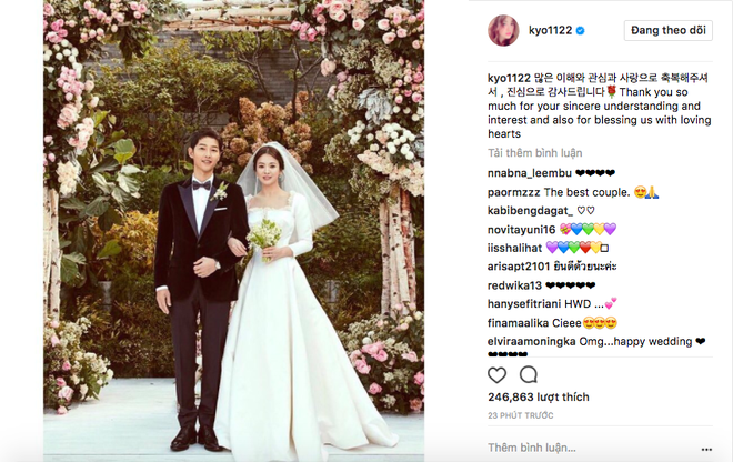Cô dâu Song Hye Kyo khoe ảnh cưới, lần đầu lên tiếng sau siêu đám cưới với lang quân Song Joong Ki - Ảnh 1.