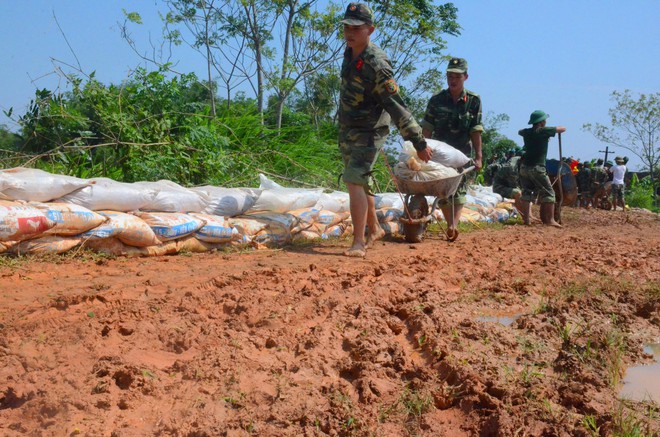 Chùm ảnh: Tin bão vào Thanh Hóa, hàng trăm chiến sĩ bộ đội cùng người dân chung tay đắp đê chống ngập - Ảnh 8.