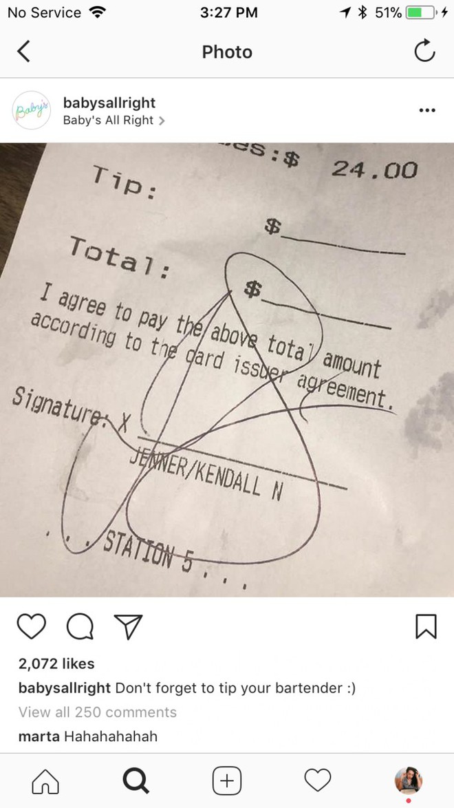 Thu nhập hàng trăm tỷ đồng, Kendall Jenner bị tố ki bo đến mức không trả tiền tip khi đi bar - Ảnh 1.