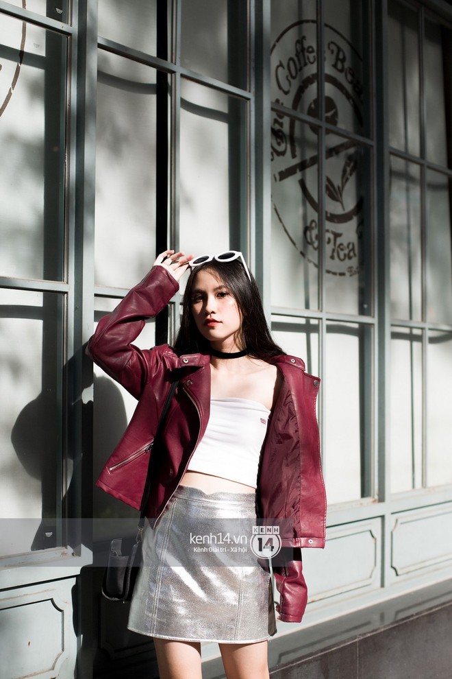 Street style 2 miền: biker jacket, m&agrave;u đỏ v&agrave; ch&acirc;n v&aacute;y mini l&agrave; 3 thần ch&uacute; trong từ điển mix đồ của giới trẻ - Ảnh 14.