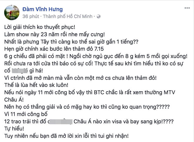 Đàm Vĩnh Hưng đáp trả phản hồi của MTV Việt Nam: Lời giải thích không thuyết phục, nhưng đã xin lỗi thì tôi ghi nhận - Ảnh 1.