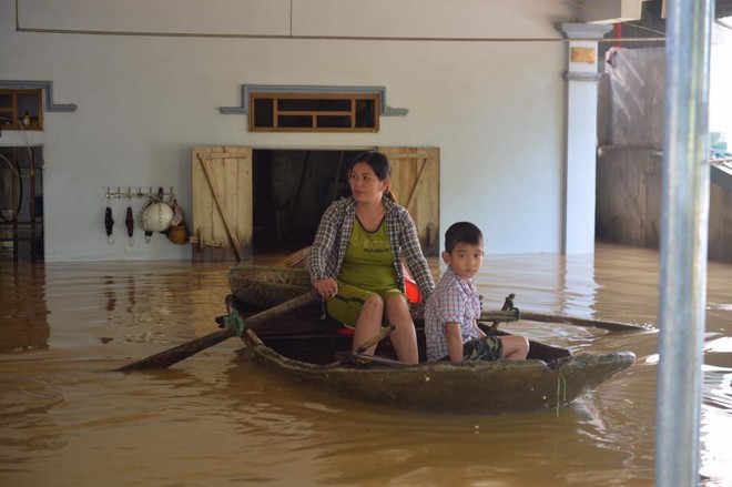 Chùm ảnh: Nhà ngập sâu đến ngang cửa, người dân Ninh Bình dùng chậu nhôm, ghế gỗ chèo thuyền đi lại trong ngõ - Ảnh 5.