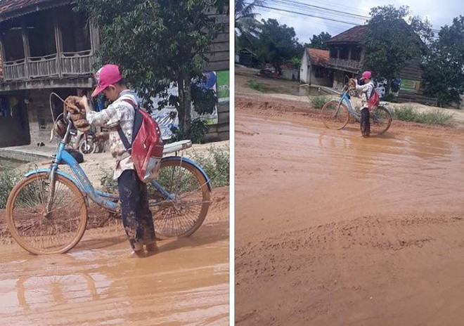 Xót xa cảnh học sinh đầu tóc lấm lem, lội bùn đến trường ở Đắk Lắk - Ảnh 2.