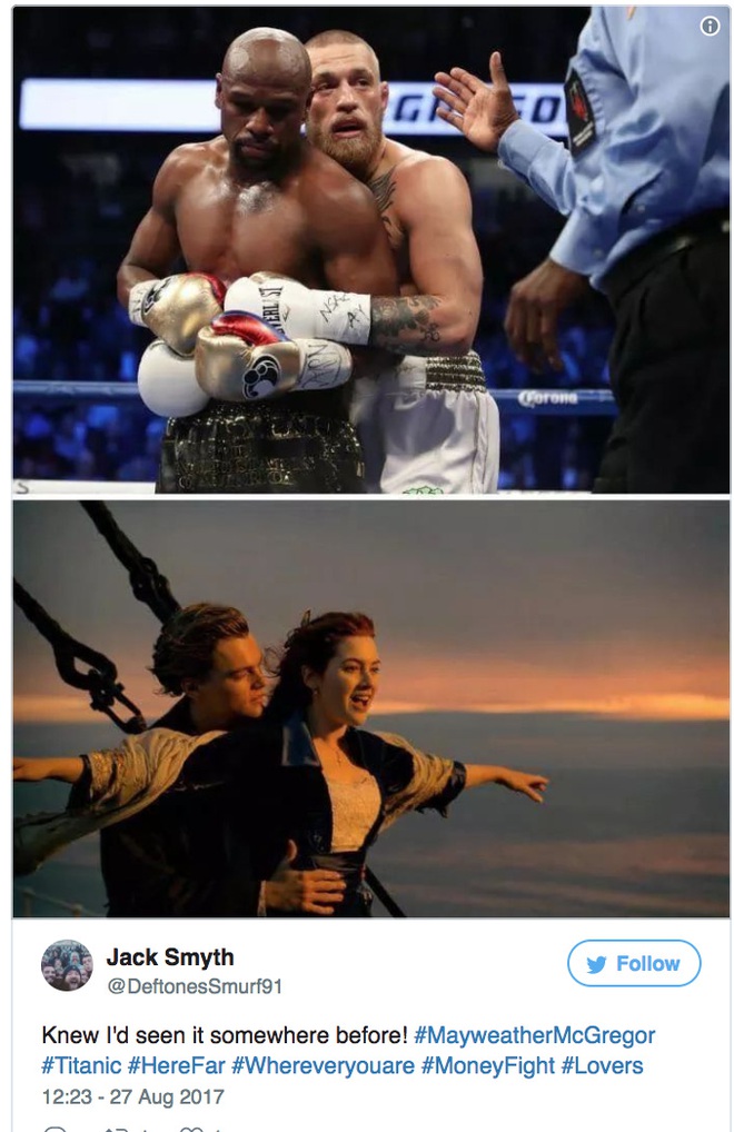 Khoảnh khắc tình cảm của Floyd Mayweather và Conor McGregor khiến nhiều người liên tưởng đến cảnh phim kinh điển của Titanic - Ảnh 5.