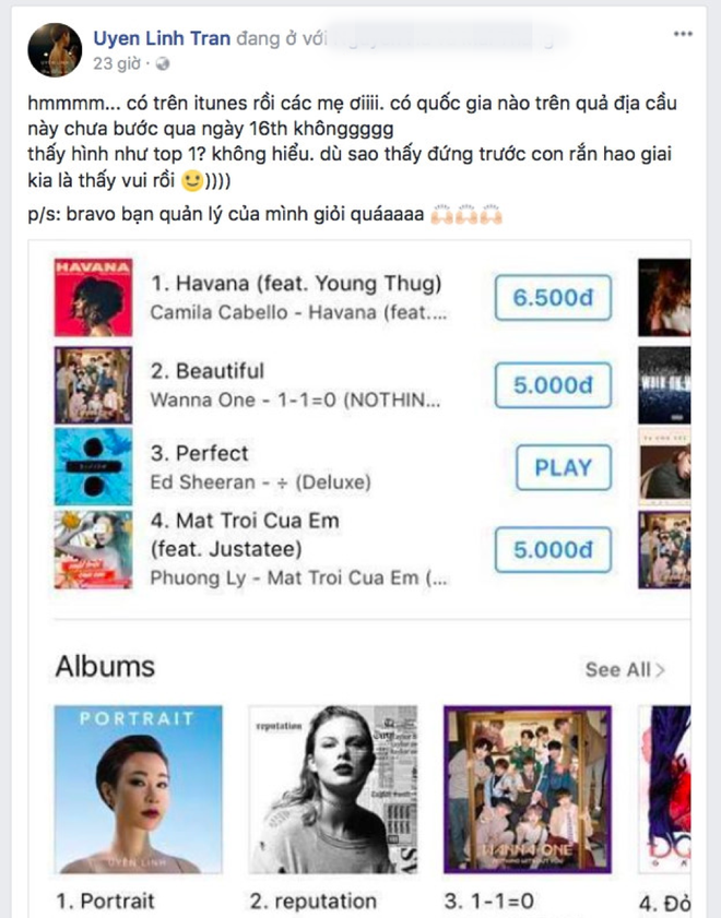 Uyên Linh khoe album mới đứng top 1 iTunes, gọi Taylor Swift là “con rắn hao trai” - Ảnh 2.