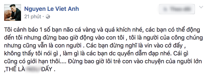 Việt Anh đanh thép cảnh cáo khi con trai bị lôi vào lùm xùm thả thính - Ảnh 1.