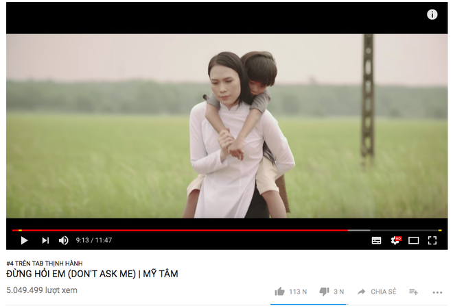 MV mới của Mỹ T&acirc;m bất ngờ tụt hạng xuống top 4 Trending Youtube, về sau Noo Phước Thịnh một bậc - Ảnh 1.