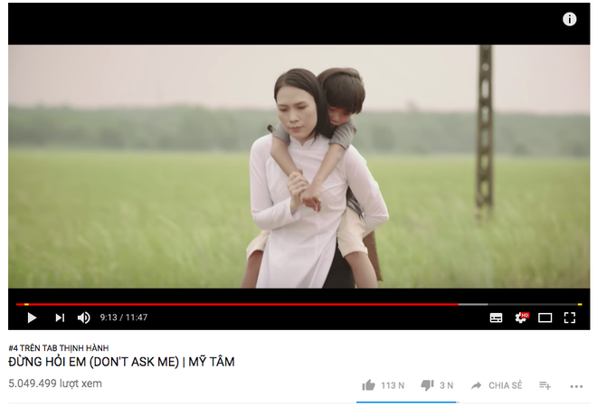 MV mới của Mỹ Tâm bất ngờ tụt hạng xuống top 4 Trending Youtube, về sau Noo Phước Thịnh một bậc - Ảnh 1.