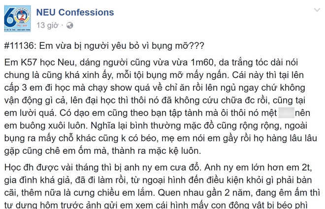 C&ocirc; g&aacute;i khoe cao 1m60, t&oacute;c d&agrave;i da trắng nhưng bất ngờ bị người y&ecirc;u đ&aacute; v&igrave;... bụng mỡ! - Ảnh 1.