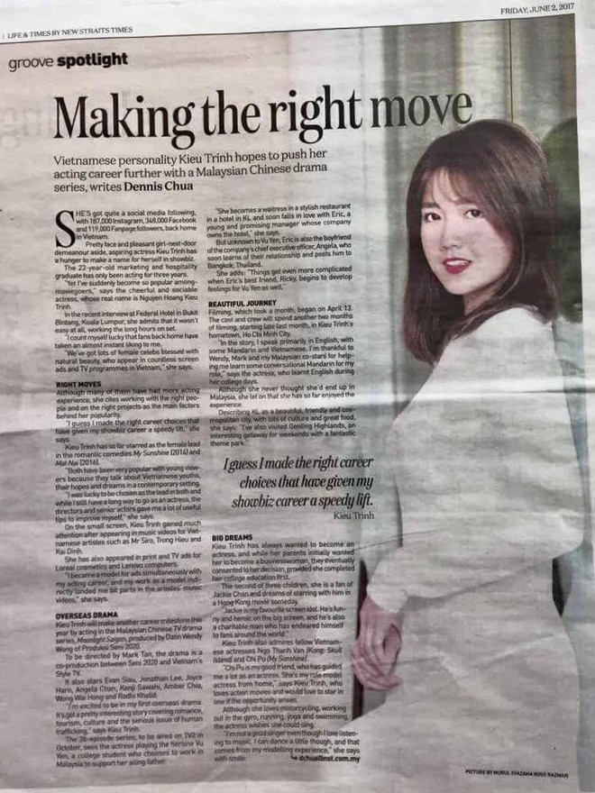 Kiều Trinh xuất hiện trên tạp chí uy tín của Malaysia, chia sẻ về tham vọng trở thành diễn viên chuyên nghiệp - Ảnh 1.