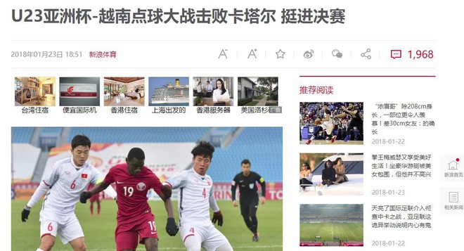 B&aacute;o Trung đồng loạt đưa tin U23 Việt Nam chiến thắng, netizen kh&ocirc;ng ngớt lời ngợi khen - Ảnh 1.