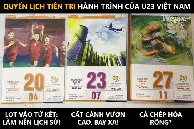 Quyển lịch tiên tri hành trình của U23 Việt Nam: Vượt qua tứ kết, bán kết cất cánh vươn cao, chung kết 27/1 - Cá chép hoá rồng? - Ảnh 1.