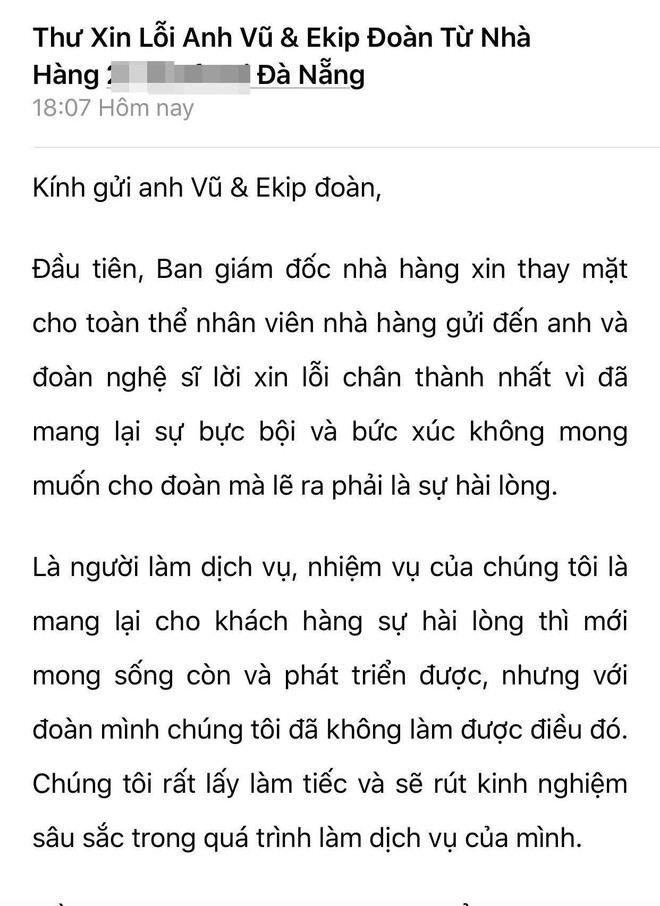 Nhà hàng ở Đà Nẵng xin lỗi ekip của ca sỹ Quang Lê sau khi bị tố “chặt chém” bữa ăn 25 triệu đồng - Ảnh 1.