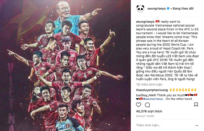 Seungri (Big Bang) đăng clip nói tiếng Việt chúc mừng U23 Việt Nam: Việt Nam vô địch - Ảnh 1.