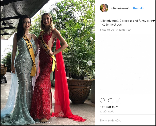 Chỉ bằng một hành động, Phương Nga khéo léo dập tắt tin đồn mâu thuẫn với đại diện Argentina tại Miss Grand International 2018 - Ảnh 3.