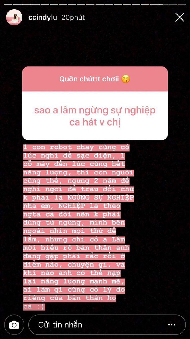 Bạn g&aacute;i l&ecirc;n tiếng chia sẻ về quyết định tạm dừng ca h&aacute;t của Ho&agrave;i L&acirc;m: &ldquo;Một cỗ m&aacute;y cũng c&oacute; đến l&uacute;c hết năng lượng&rdquo; - Ảnh 1.