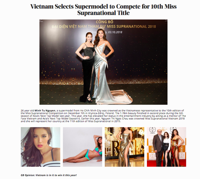 Global Beauties đánh giá cao Minh Tú, dự đoán đại diện Việt Nam sẽ chiến thắng Miss Supranational 2018 - Ảnh 1.