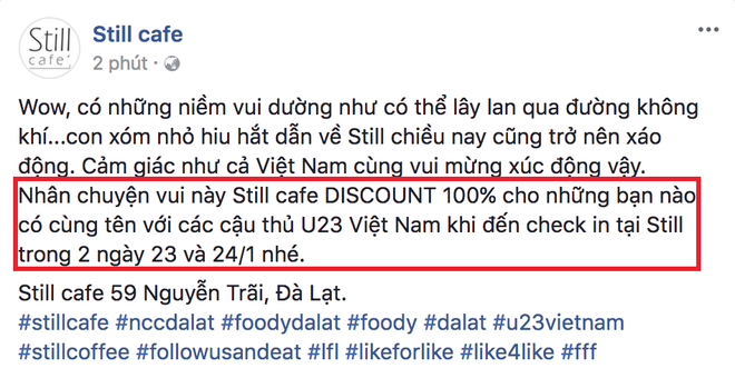 Không chỉ giảm giá cực mạnh, hàng loạt quán ăn quyết FREE sau chiến thắng của U23 Việt Nam hôm nay - Ảnh 31.