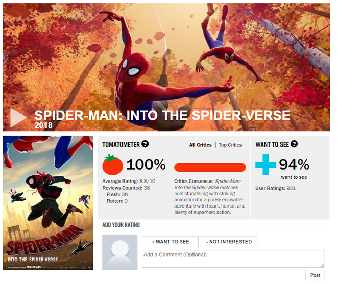 Đạt điểm tuyệt đối trên Rotten Tomatoes, Spider-Man: Into the Spider-Verse trở thành phim Người Nhện được đánh giá cao nhất trong lịch sử - Ảnh 1.