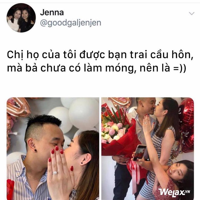 Chưa kịp làm móng đã được cầu hôn, cô gái mượn tạm bàn tay của em họ đeo nhẫn chụp ảnh cho sang! - Ảnh 1.