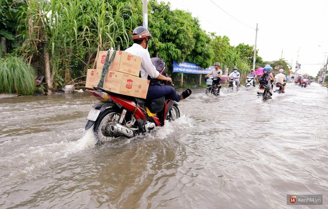 Triều cường dâng cao ở Sài Gòn, cha mẹ khổ sở đẩy xe lội nước đưa con đi học về - Ảnh 10.