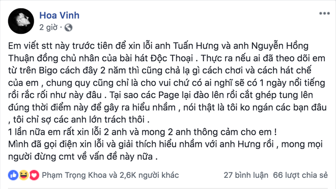 Chế lời bài hát tục tĩu, Hoa Vinh được Tuấn Hưng tha thứ nhưng khán giả liệu có chấp nhận? - Ảnh 2.