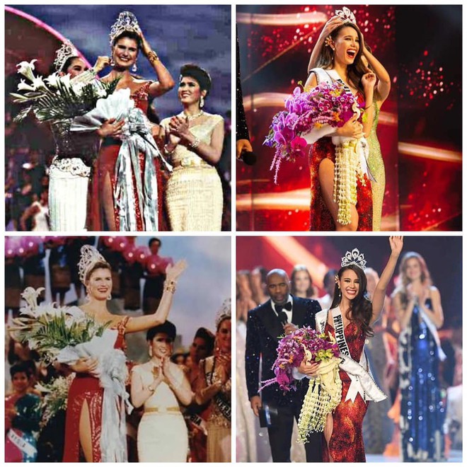 Sự giống nhau lạ kỳ của Hoa hậu Hoàn vũ 1992 và 2018: Đều lọt Top 5 Miss World và thắng Miss Universe trong bộ váy cùng màu - Ảnh 1.